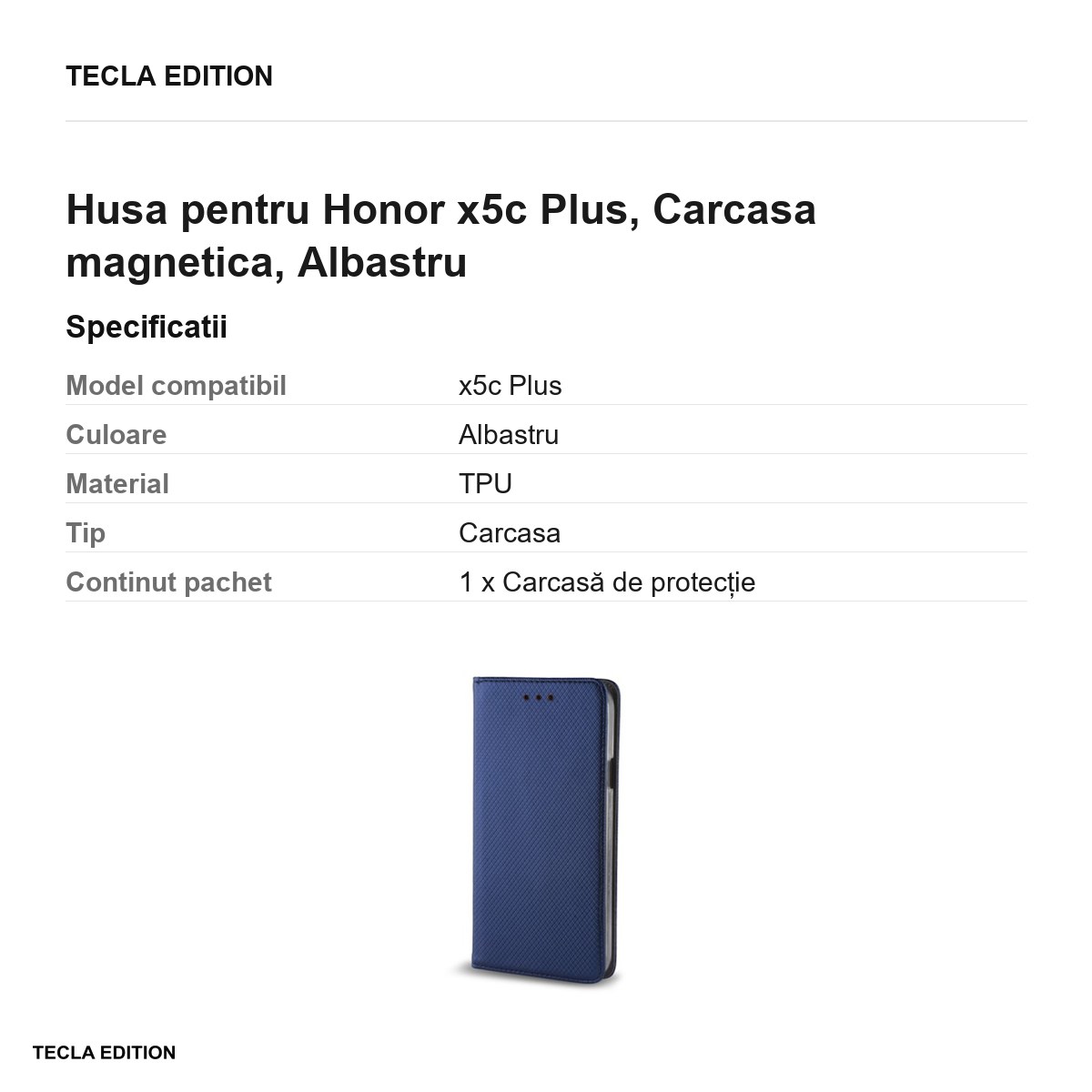 Husa Smart Magnet pentru Honor x5c Plus, tip carte cu inchidere magnetica, Albastru [2]