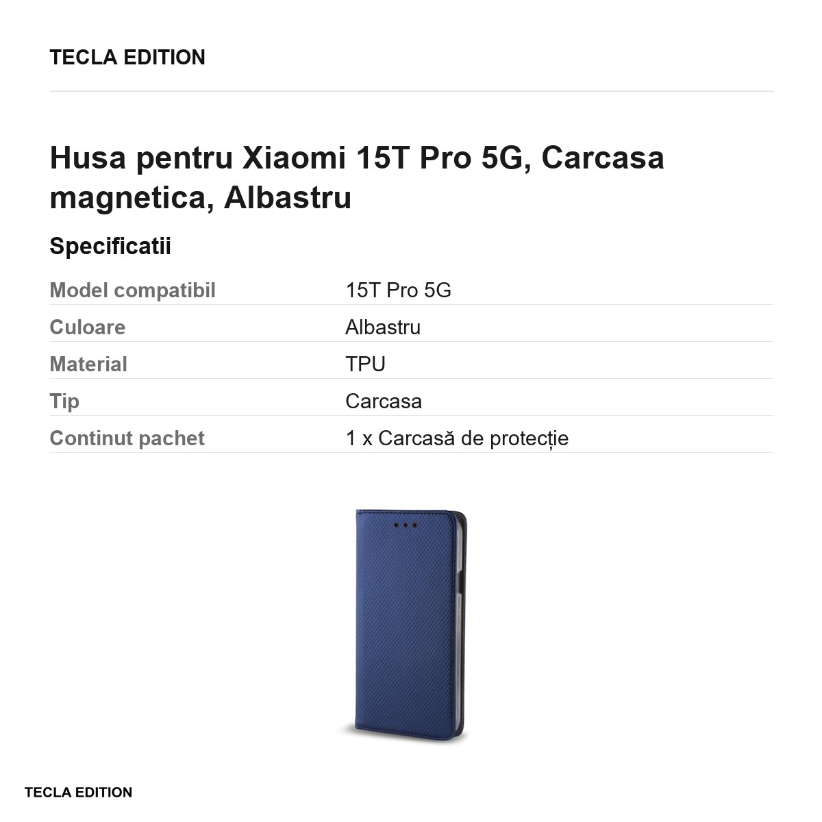 Husa Smart Magnet pentru Xiaomi 15T Pro 5G, tip carte cu inchidere magnetica, Albastru [2]