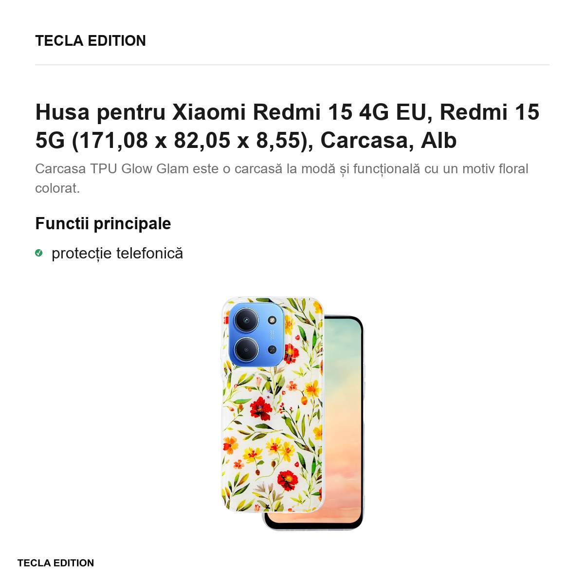 Husa Glow Glam pentru Xiaomi Redmi 15 4G EU, Redmi 15 5G, Carcasa, Alb [1]