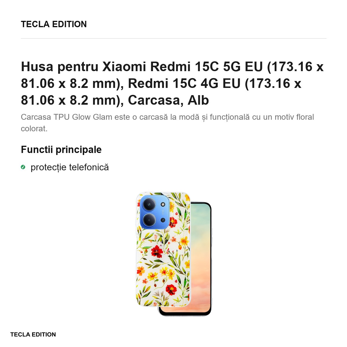 Husa Glow Glam pentru Xiaomi Redmi 15C 5G EU, Redmi 15C 4G EU, Carcasa, Alb [1]