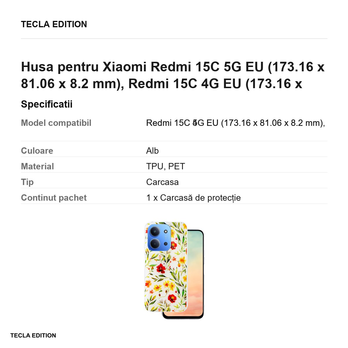 Husa Glow Glam pentru Xiaomi Redmi 15C 5G EU, Redmi 15C 4G EU, Carcasa, Alb [2]