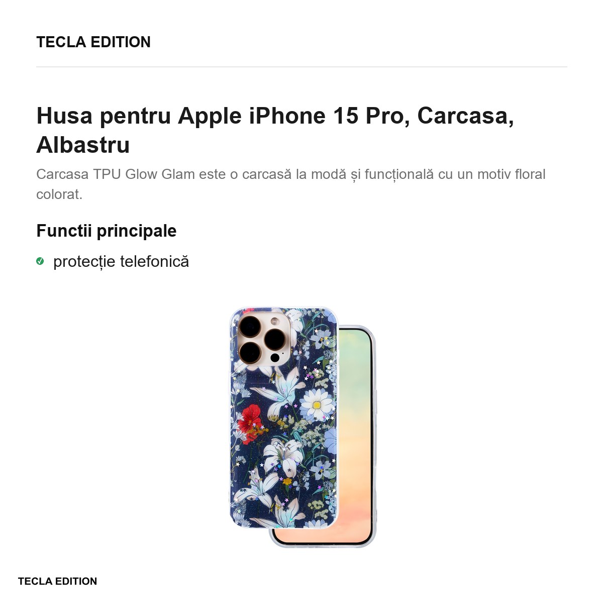 Husa Glow Glam pentru Apple iPhone 15 Pro, Carcasa, Albastru [1]
