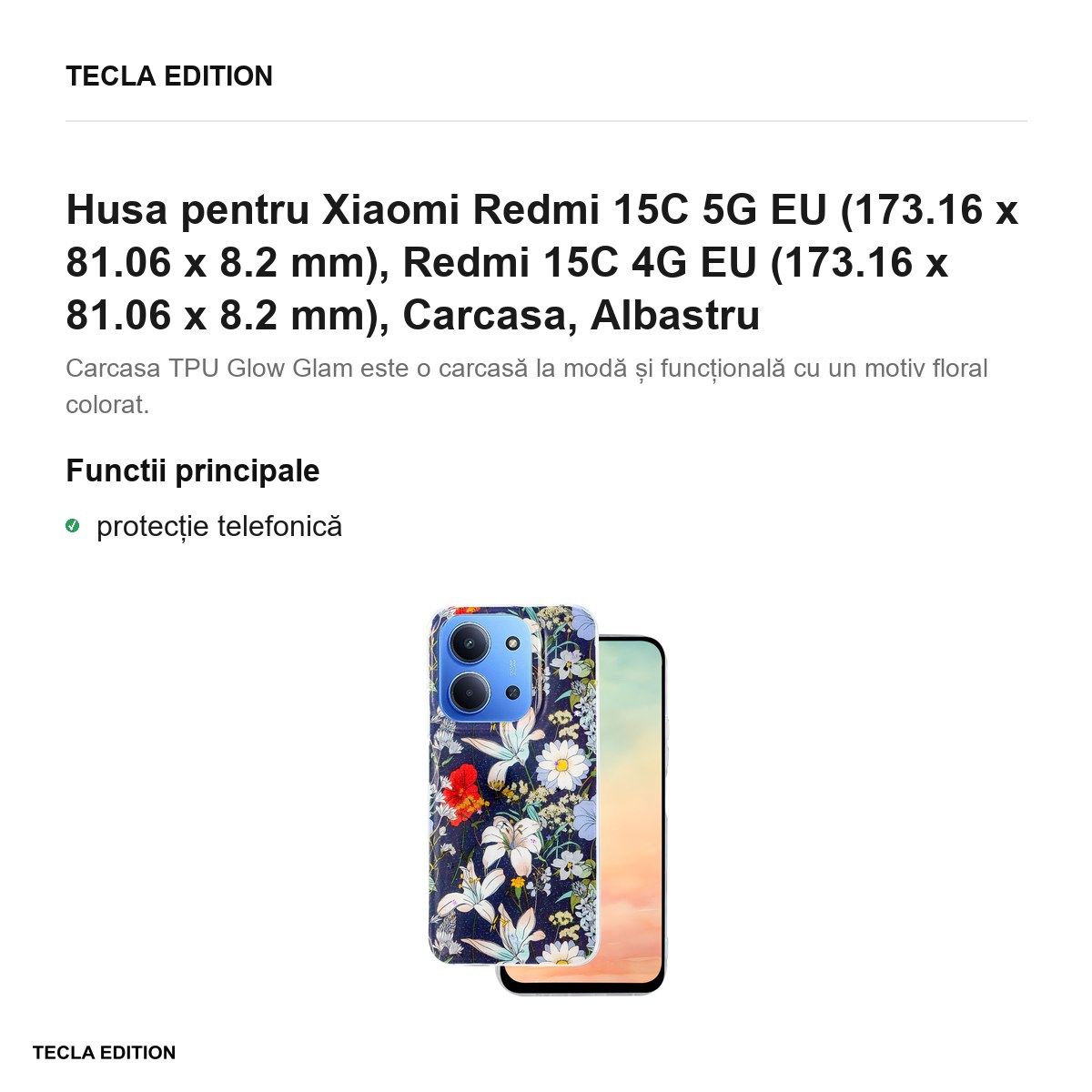 Husa Glow Glam pentru Xiaomi Redmi 15C 5G EU, Redmi 15C 4G EU, Carcasa, Albastru [1]