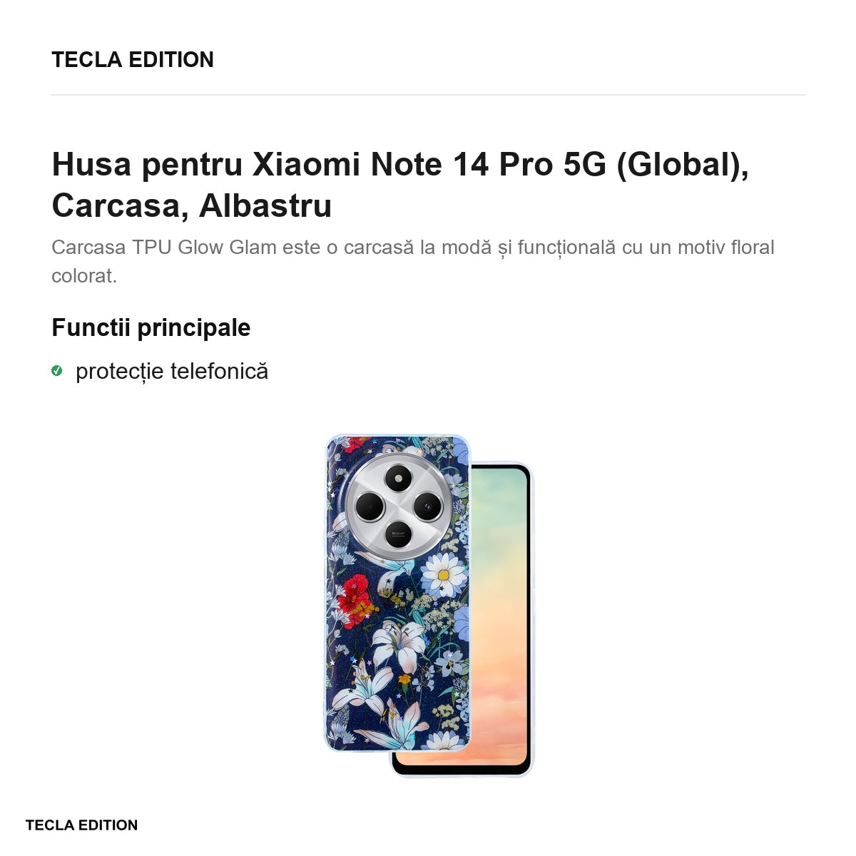 Husa Glow Glam pentru Xiaomi Note 14 Pro 5G (Global), Carcasa, Albastru [1]