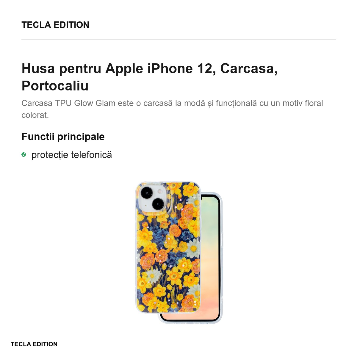 Husa Glow Glam pentru Apple iPhone 12, Carcasa, Portocaliu [1]