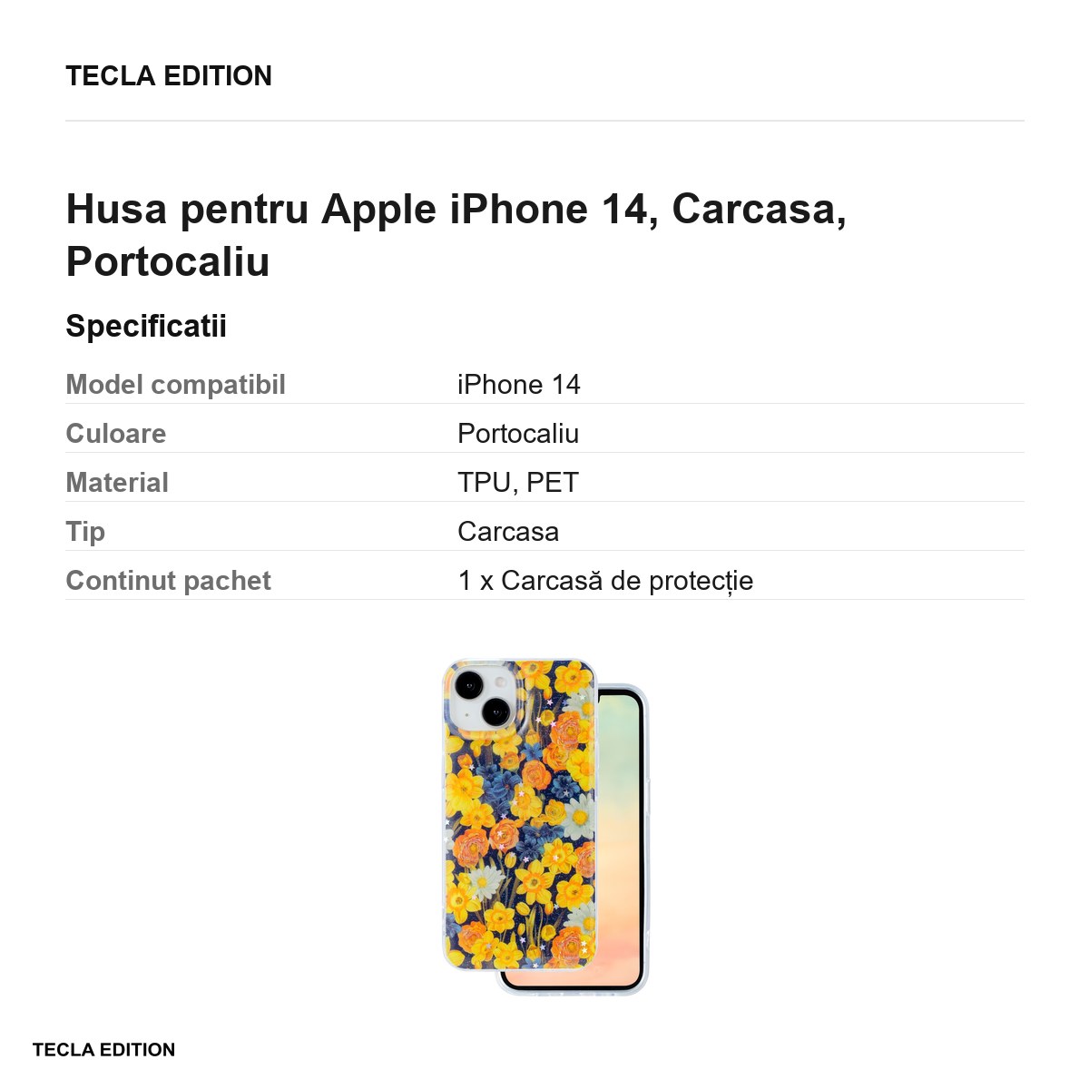 Husa Glow Glam pentru Apple iPhone 14, Carcasa, Portocaliu [2]