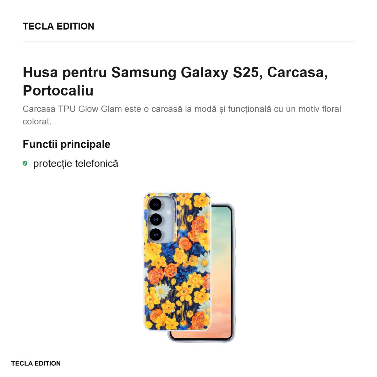 Husa Glow Glam pentru Samsung Galaxy S25, Carcasa, Portocaliu [1]