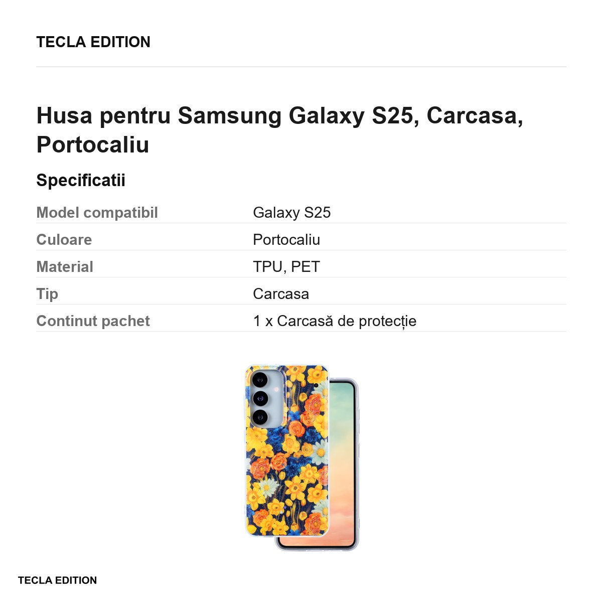 Husa Glow Glam pentru Samsung Galaxy S25, Carcasa, Portocaliu [2]