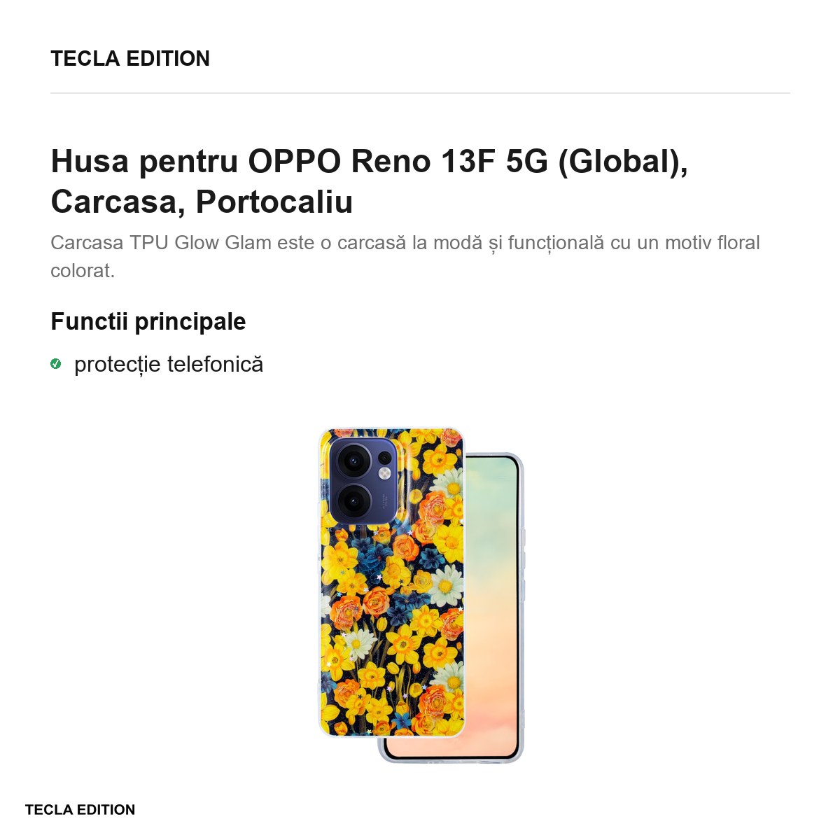Husa Glow Glam pentru OPPO Reno 13F 5G (Global), Carcasa, Portocaliu [1]