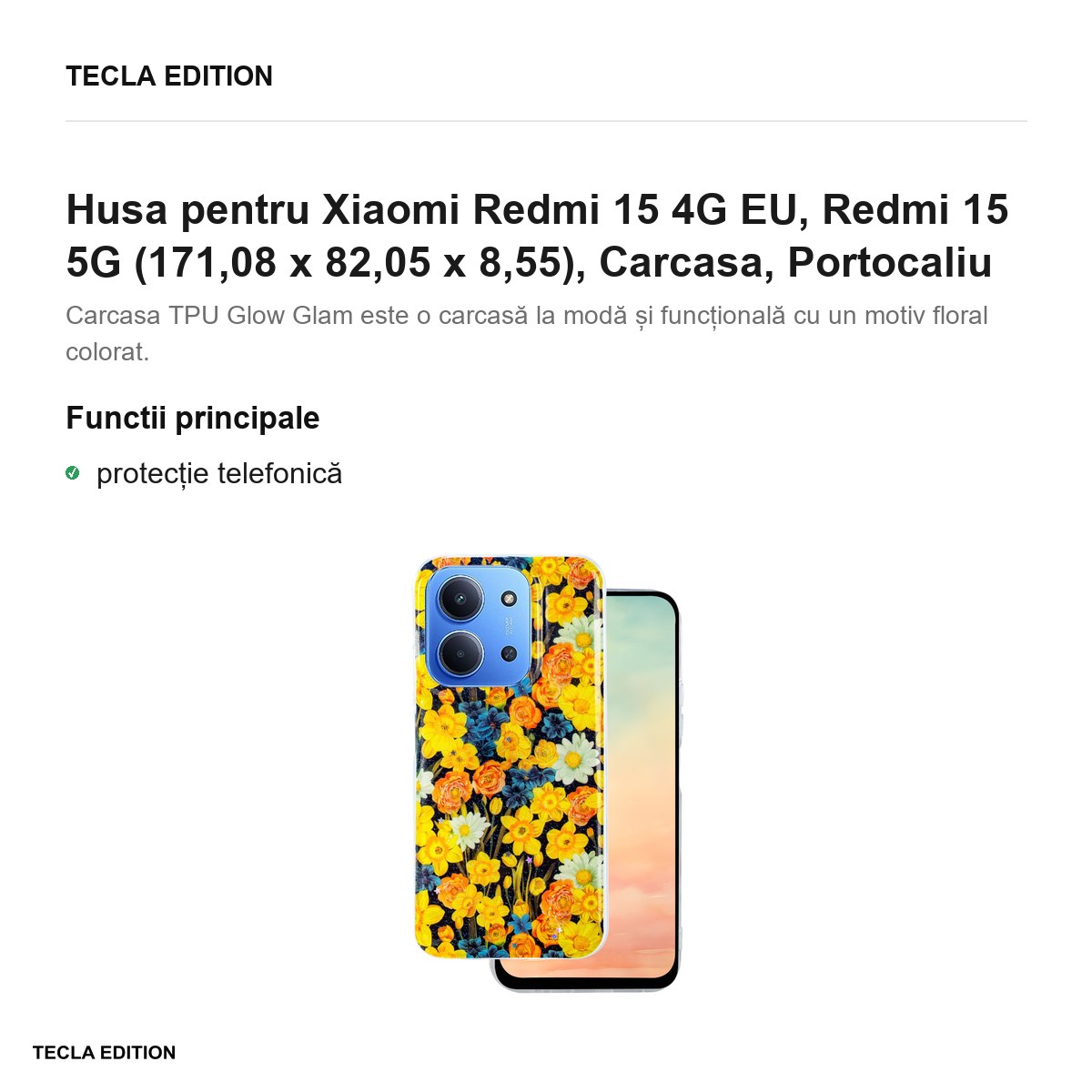 Husa Glow Glam pentru Xiaomi Redmi 15 4G EU, Redmi 15 5G, Carcasa, Portocaliu [1]