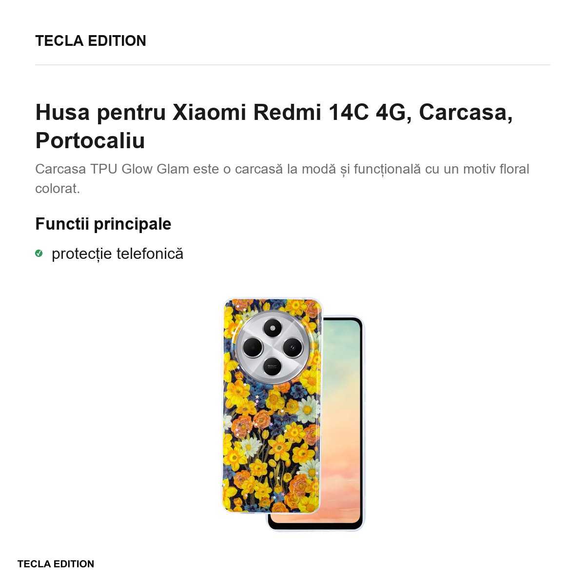 Husa Glow Glam pentru Xiaomi Redmi 14C 4G, Carcasa, Portocaliu [1]