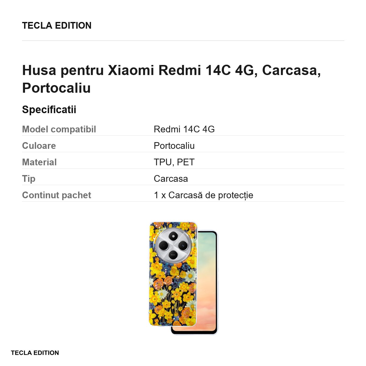 Husa Glow Glam pentru Xiaomi Redmi 14C 4G, Carcasa, Portocaliu [2]