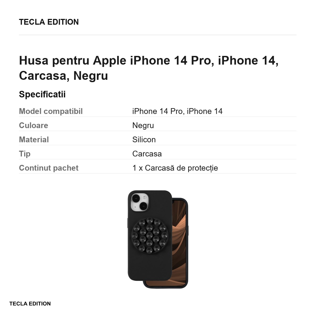 Husa Silicone Stick pentru Apple iPhone 14 Pro, iPhone 14, Carcasa, Negru [2]