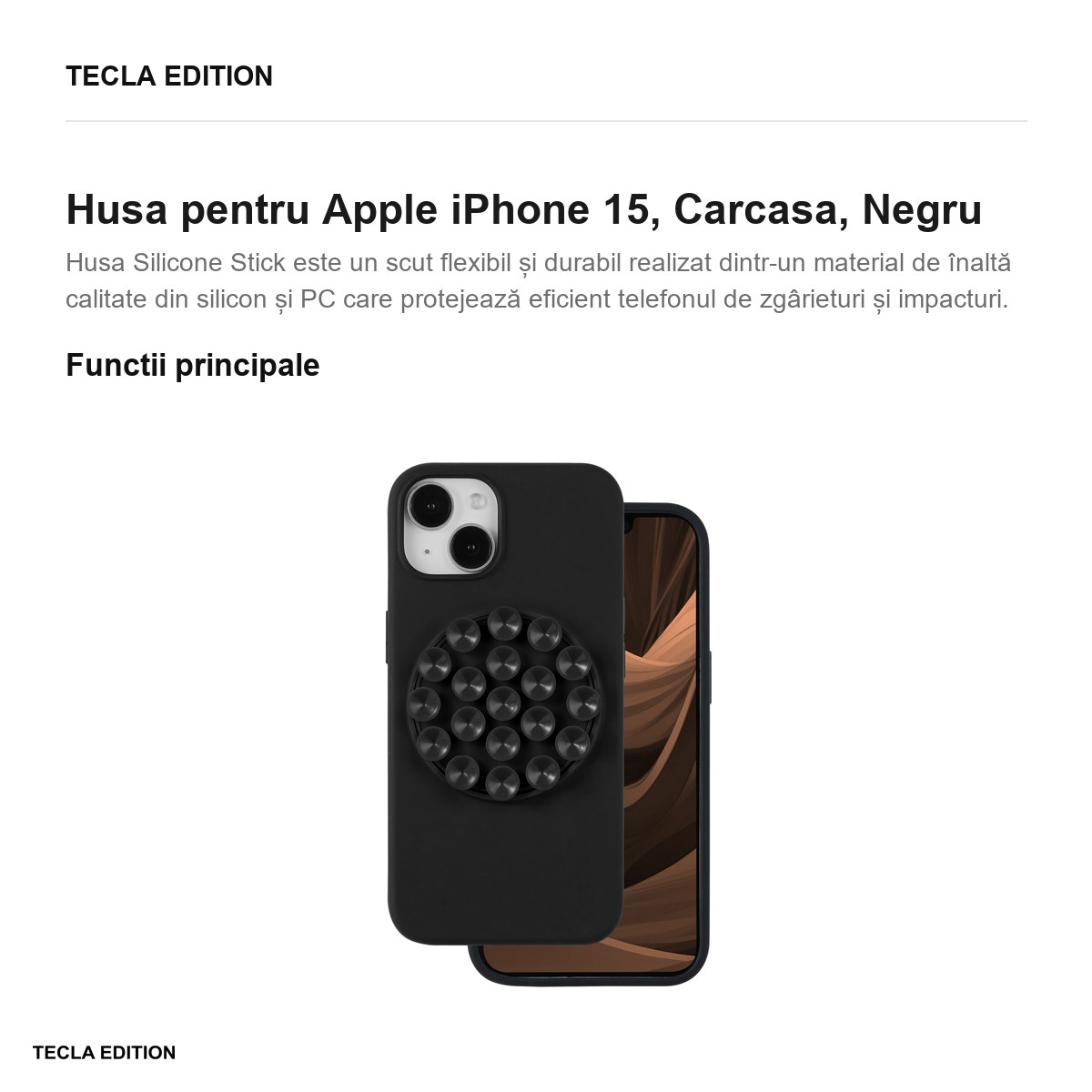 Husa Silicone Stick pentru Apple iPhone 15, Carcasa, Negru [1]