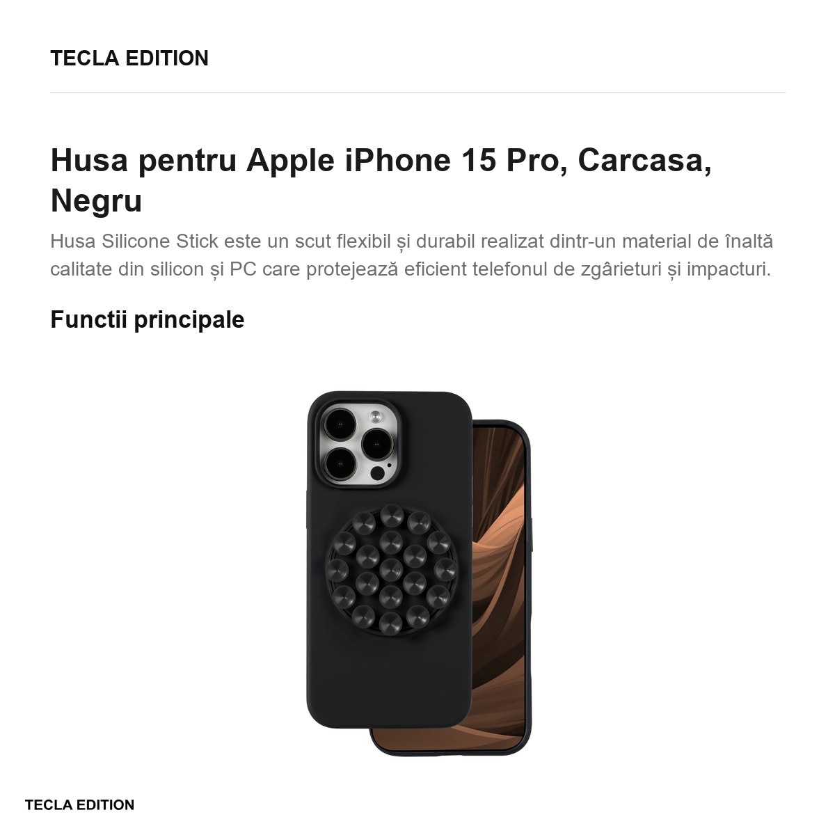 Husa Silicone Stick pentru Apple iPhone 15 Pro, Carcasa, Negru [1]