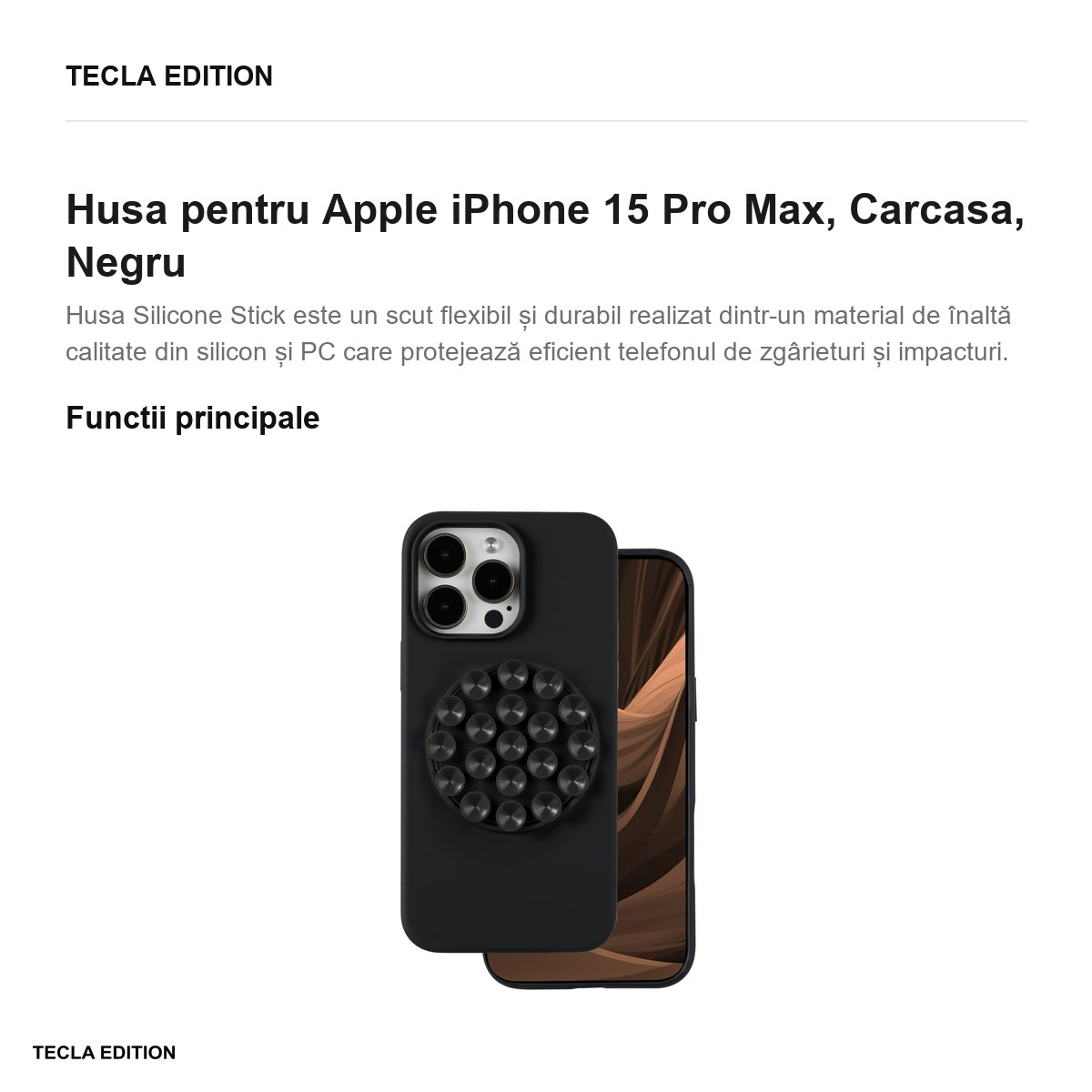 Husa Silicone Stick pentru Apple iPhone 15 Pro Max, Carcasa, Negru [1]
