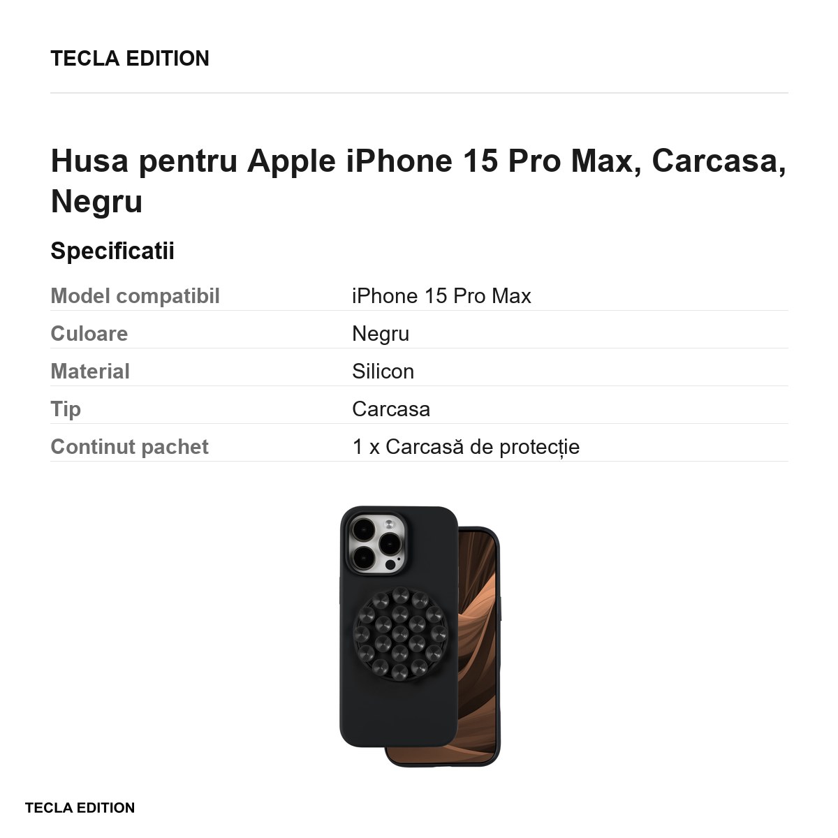 Husa Silicone Stick pentru Apple iPhone 15 Pro Max, Carcasa, Negru [2]