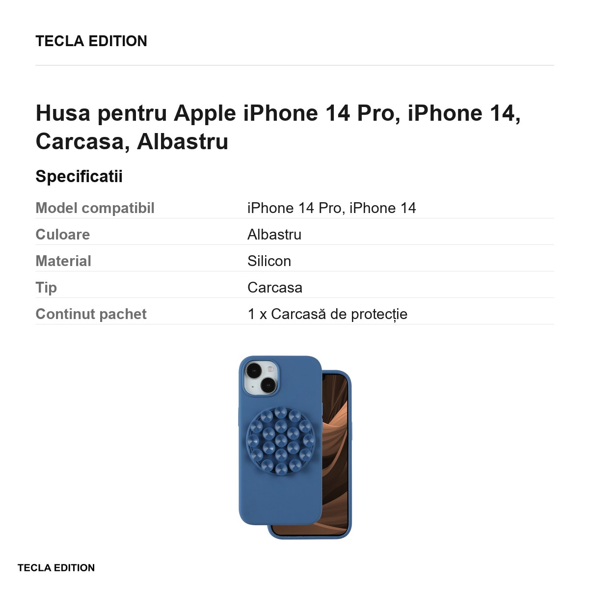 Husa Silicone Stick pentru Apple iPhone 14 Pro, iPhone 14, Carcasa, Albastru [2]
