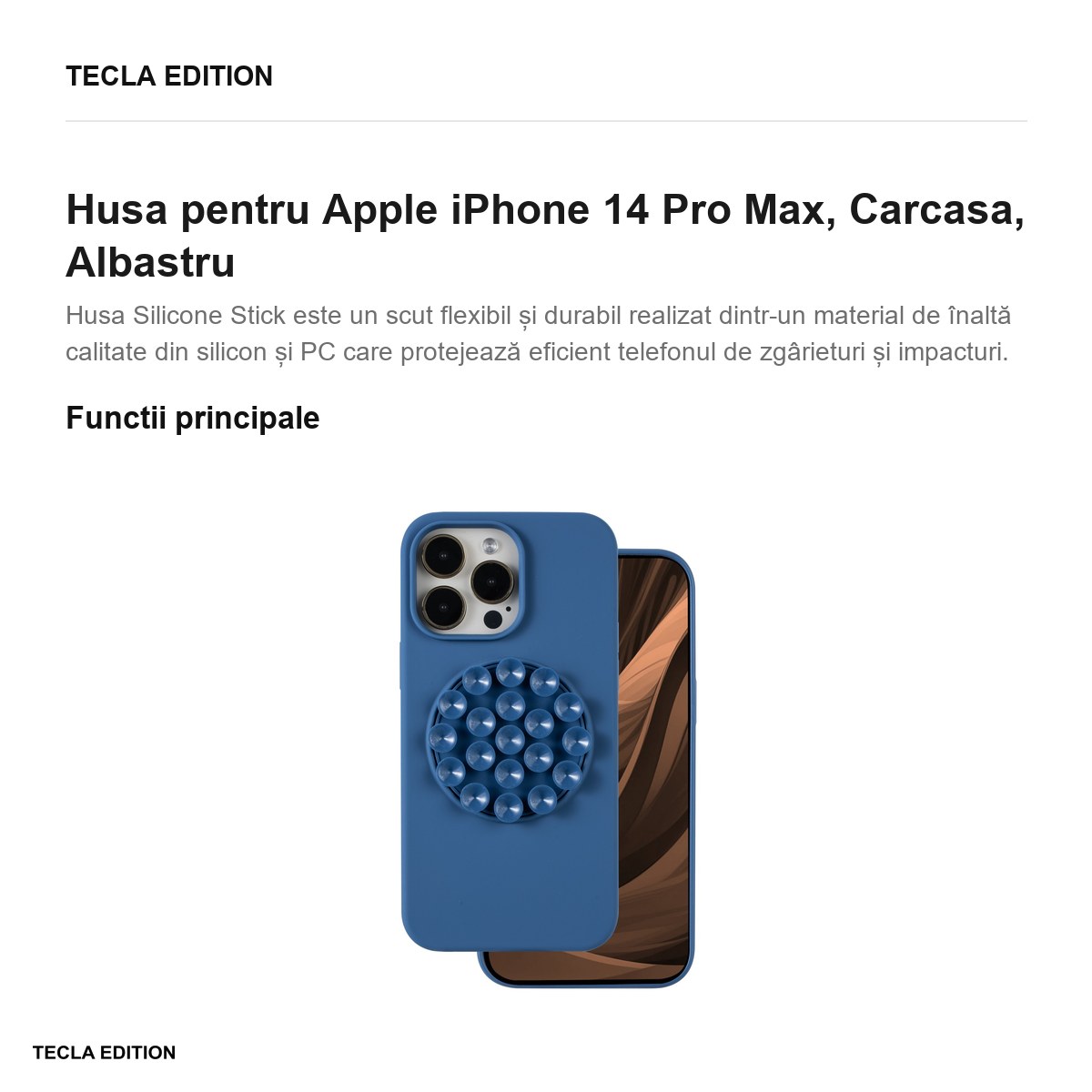 Husa Silicone Stick pentru Apple iPhone 14 Pro Max, Carcasa, Albastru [1]