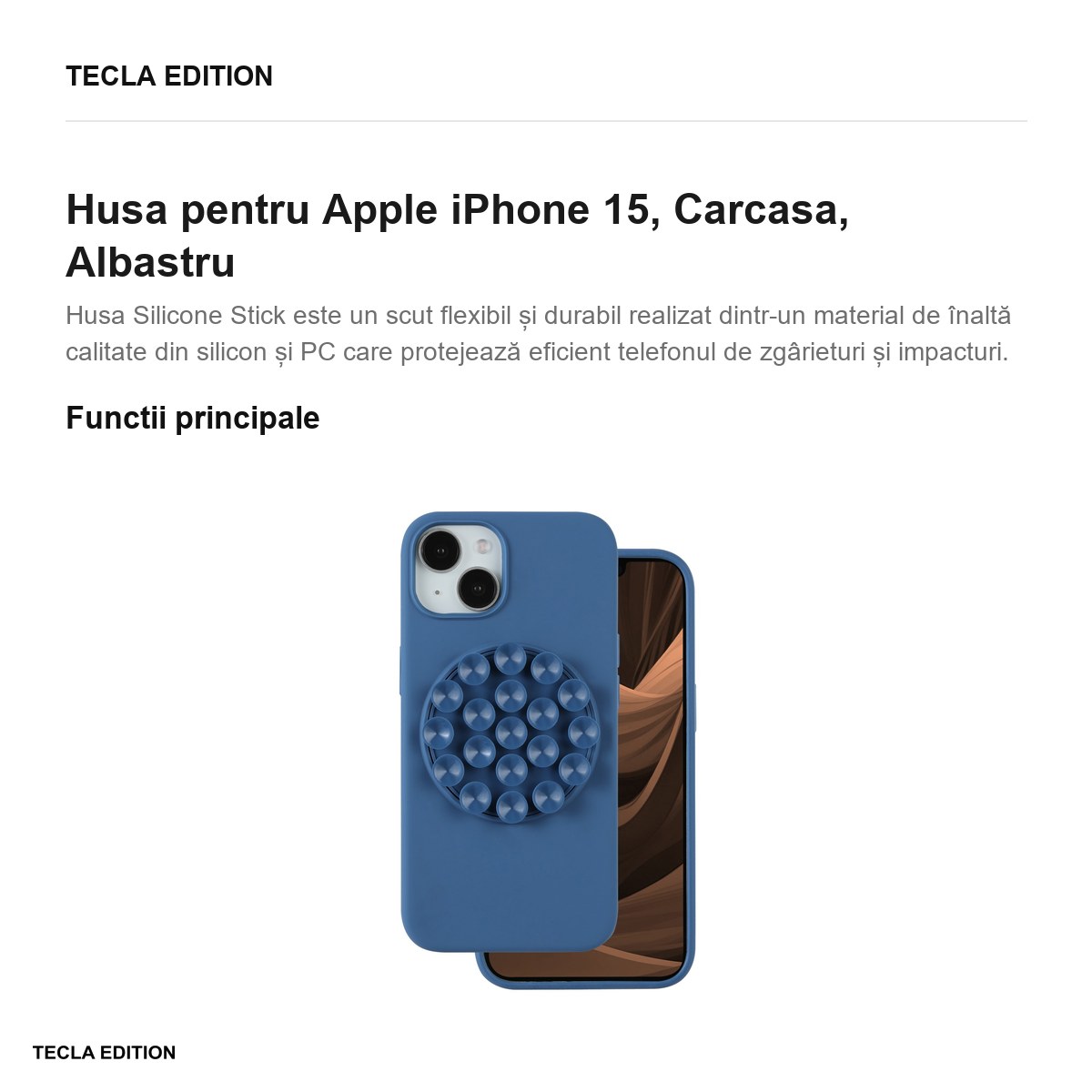 Husa Silicone Stick pentru Apple iPhone 15, Carcasa, Albastru [1]