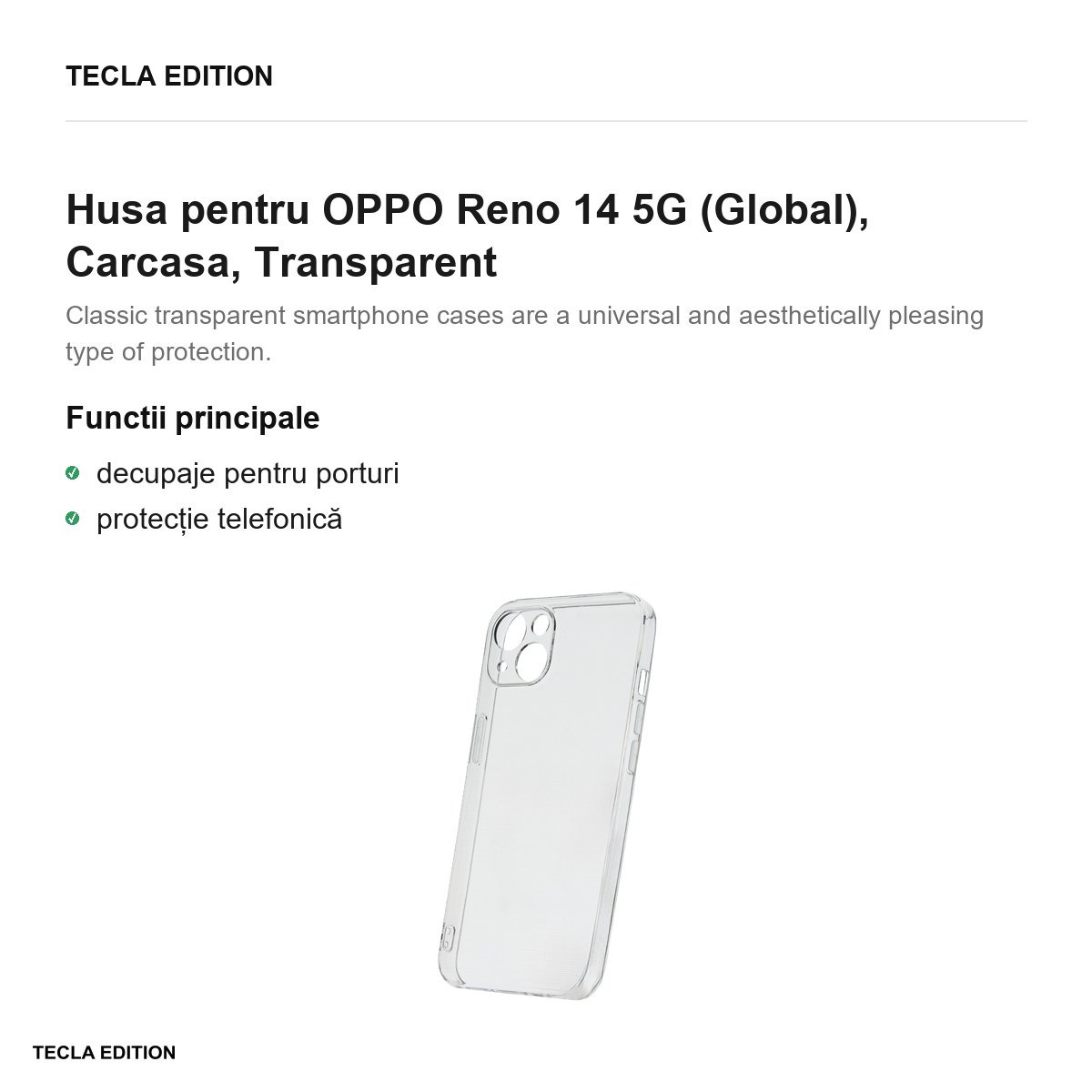 Husa Slim 2 mm pentru OPPO Reno 14 5G (Global), Carcasa, Transparent [1]