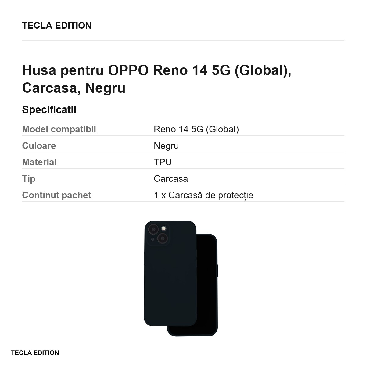 Husa Silicon pentru OPPO Reno 14 5G (Global), Carcasa, Negru [2]