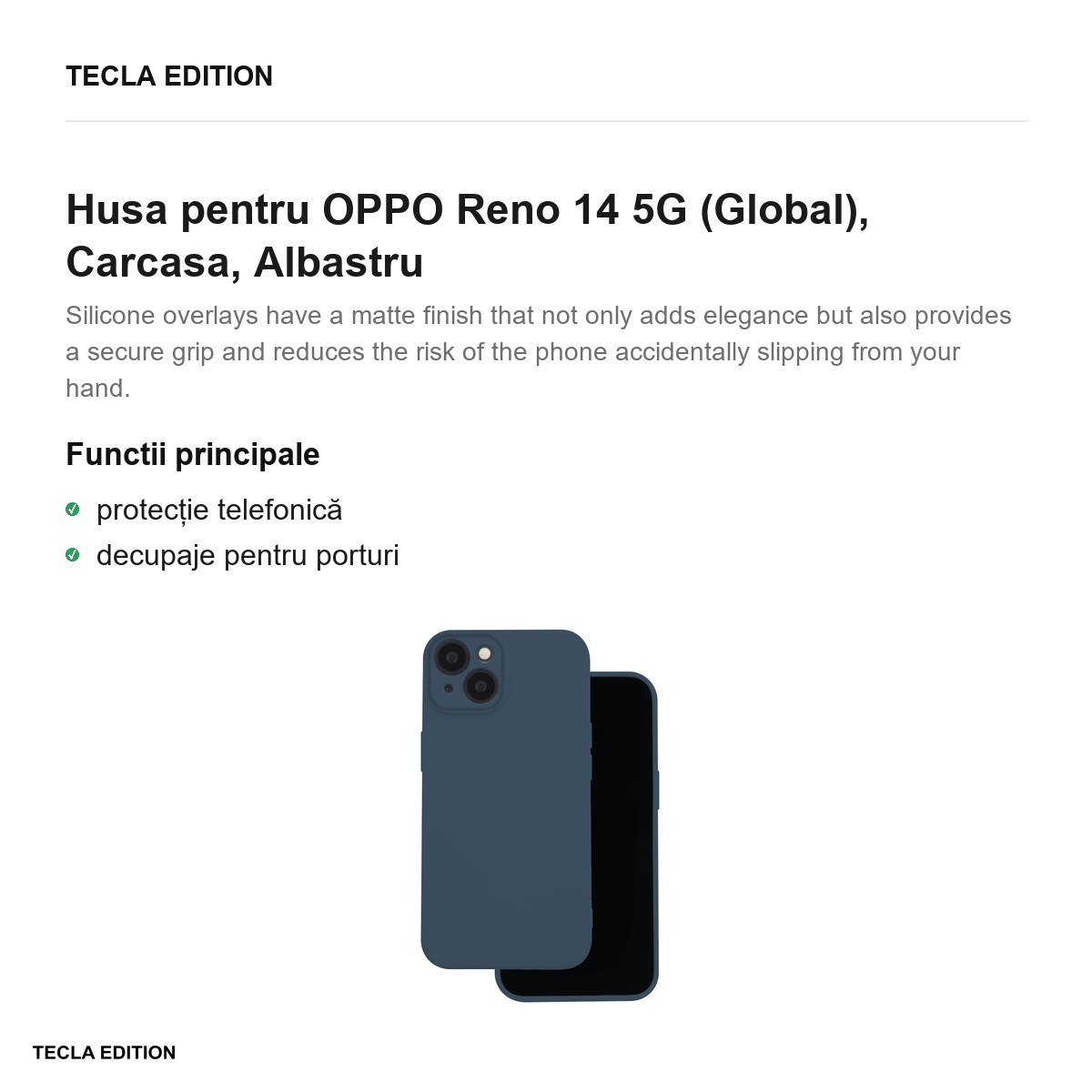 Husa Silicon pentru OPPO Reno 14 5G (Global), Carcasa, Albastru [1]