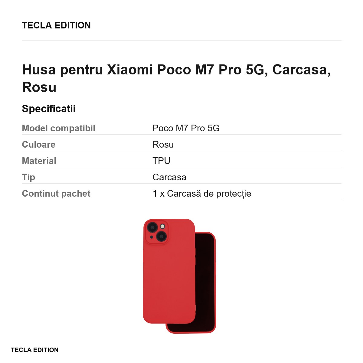 Husa Silicon pentru Xiaomi Poco M7 Pro 5G, Carcasa, Rosu [2]