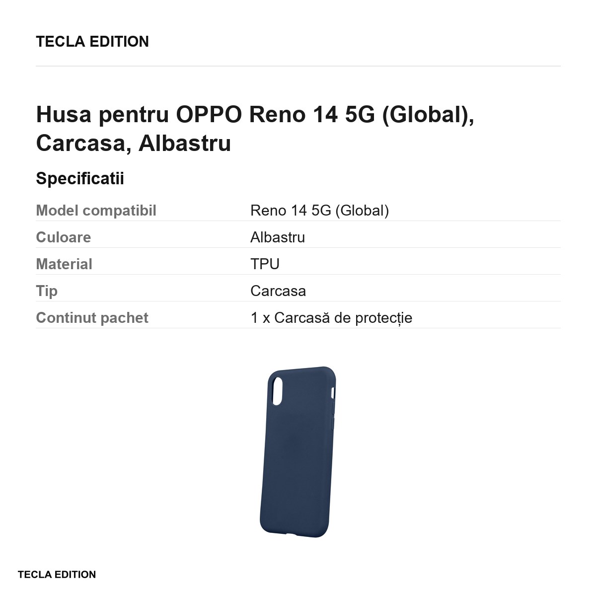 Husa Matt TPU pentru OPPO Reno 14 5G (Global), Carcasa, Albastru [2]