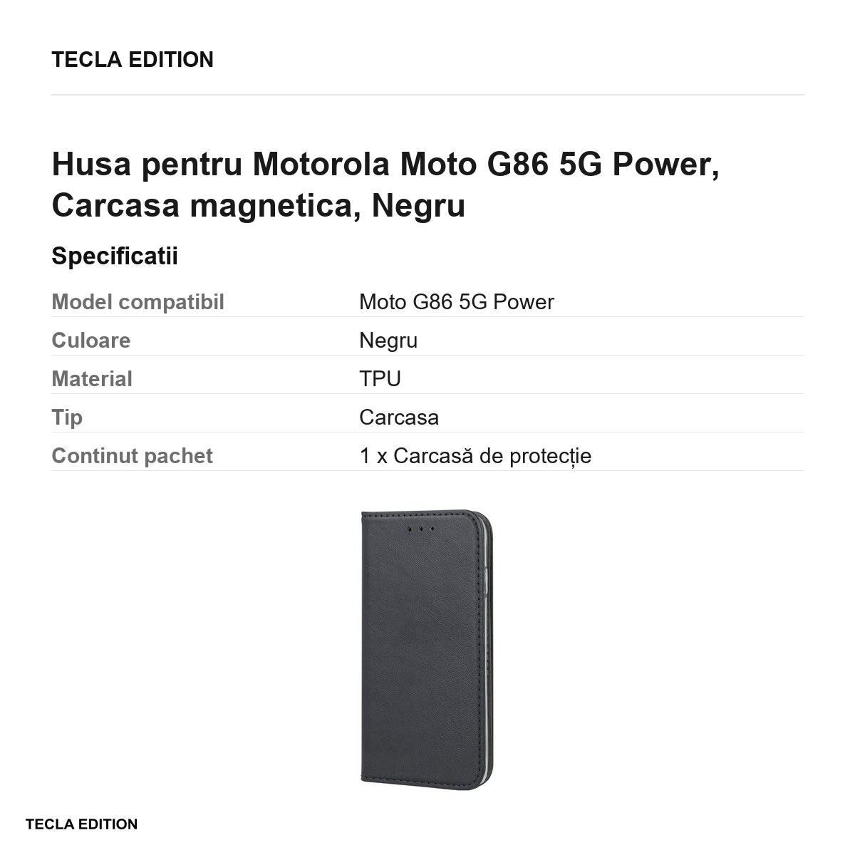 Husa Smart Magnetic pentru Motorola Moto G86 5G Power, tip carte cu inchidere magnetica, Negru [2]