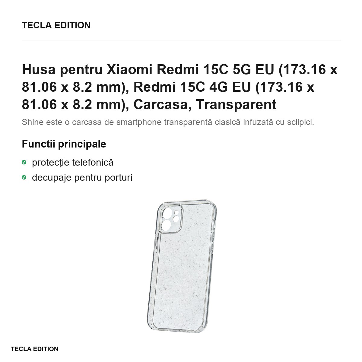 Husa Shine pentru Xiaomi Redmi 15C 5G EU, Redmi 15C 4G EU, Carcasa, Transparent [1]