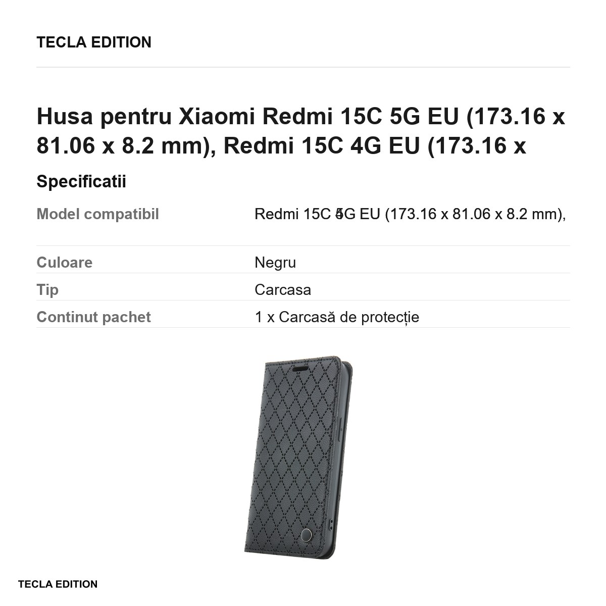 Husa Smart Caro pentru Xiaomi Redmi 15C 5G EU, Redmi 15C 4G EU, tip carte cu inchidere magnetica, Negru [2]