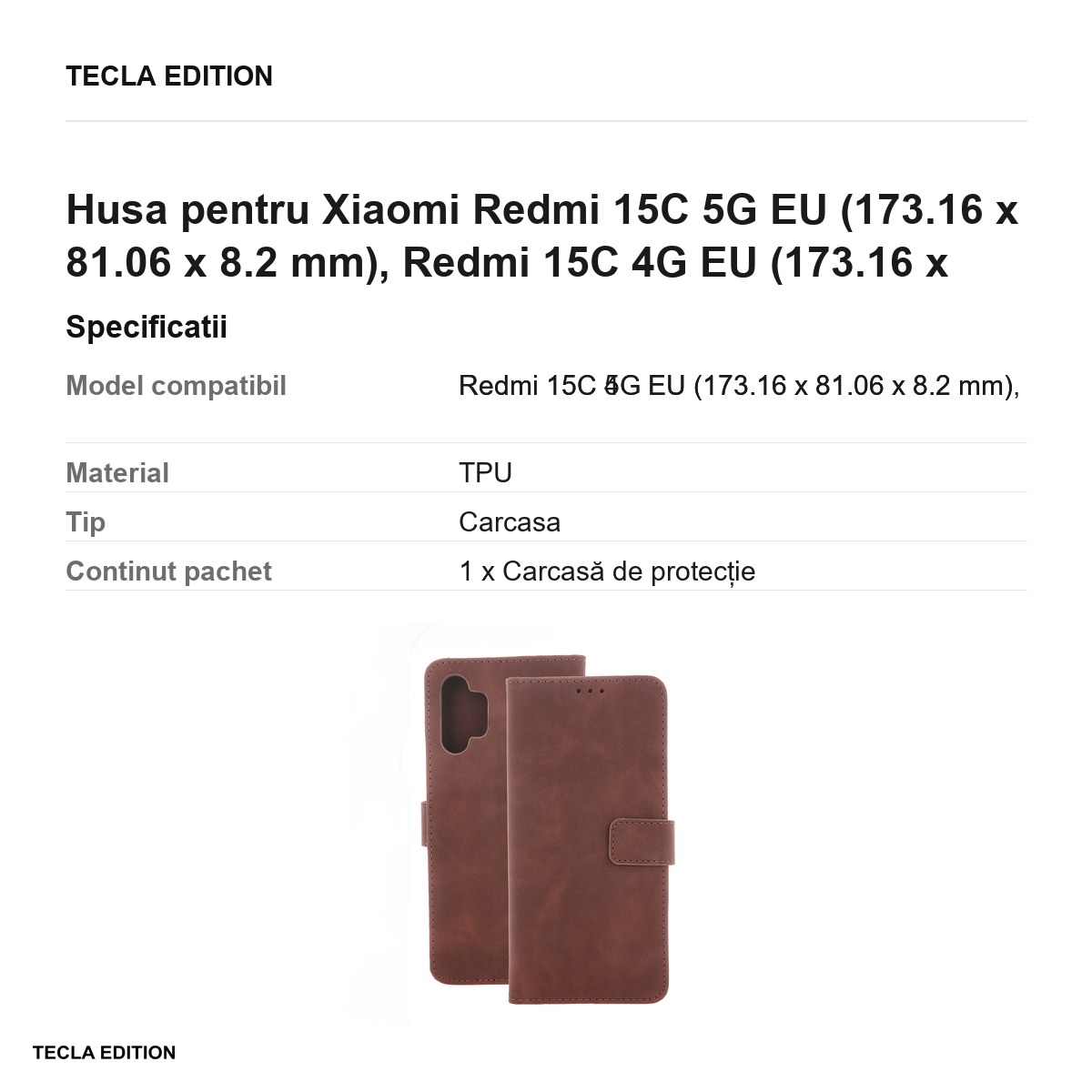 Husa Smart Velvet pentru Xiaomi Redmi 15C 5G EU, Redmi 15C 4G EU, tip carte cu inchidere magnetica, Maro [2]