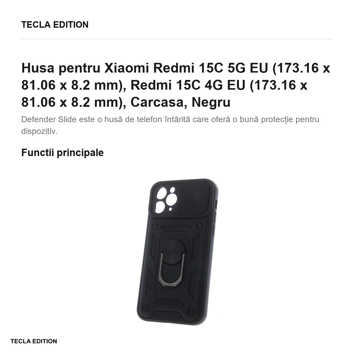 Husa Defender Slide pentru Xiaomi Redmi 15C 5G EU, Redmi 15C 4G EU, Carcasa, Negru [1]