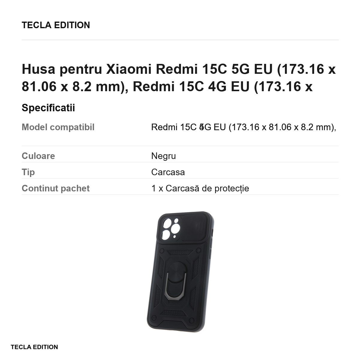 Husa Defender Slide pentru Xiaomi Redmi 15C 5G EU, Redmi 15C 4G EU, Carcasa, Negru [2]