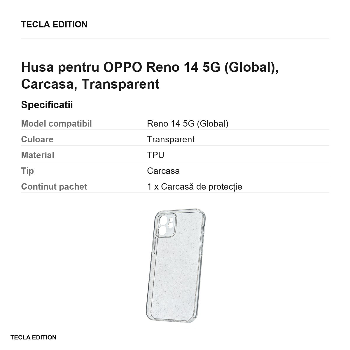 Husa Shine pentru OPPO Reno 14 5G (Global), Carcasa, Transparent [2]