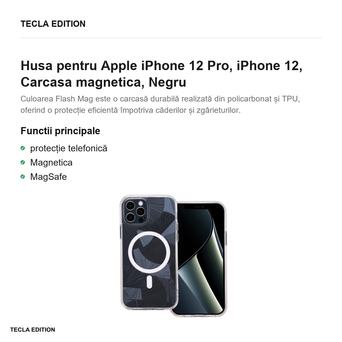 Husa Flash Mag pentru Apple iPhone 12 Pro, iPhone 12, Carcasa magnetica, Negru [1]