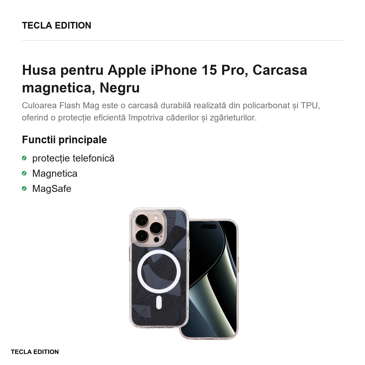 Husa Flash Mag pentru Apple iPhone 15 Pro, Carcasa magnetica, Negru [1]