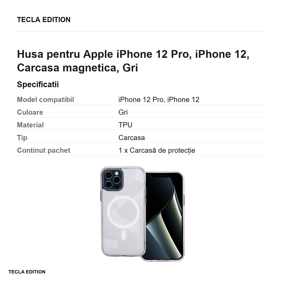 Husa Flash Mag pentru Apple iPhone 12 Pro, iPhone 12, Carcasa magnetica, Gri [2]