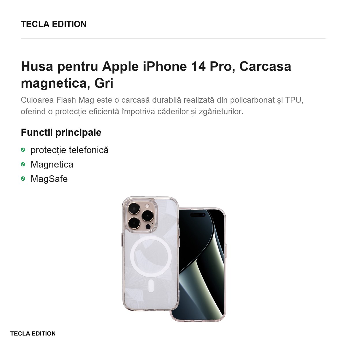 Husa Flash Mag pentru Apple iPhone 14 Pro, Carcasa magnetica, Gri [1]