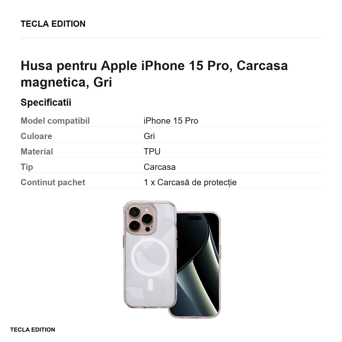 Husa Flash Mag pentru Apple iPhone 15 Pro, Carcasa magnetica, Gri [2]