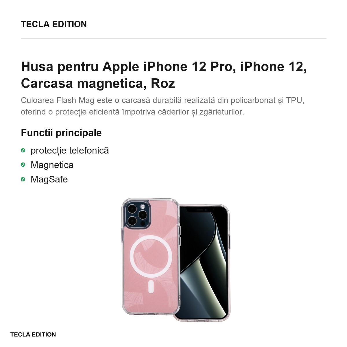 Husa Flash Mag pentru Apple iPhone 12 Pro, iPhone 12, Carcasa magnetica, Roz [1]