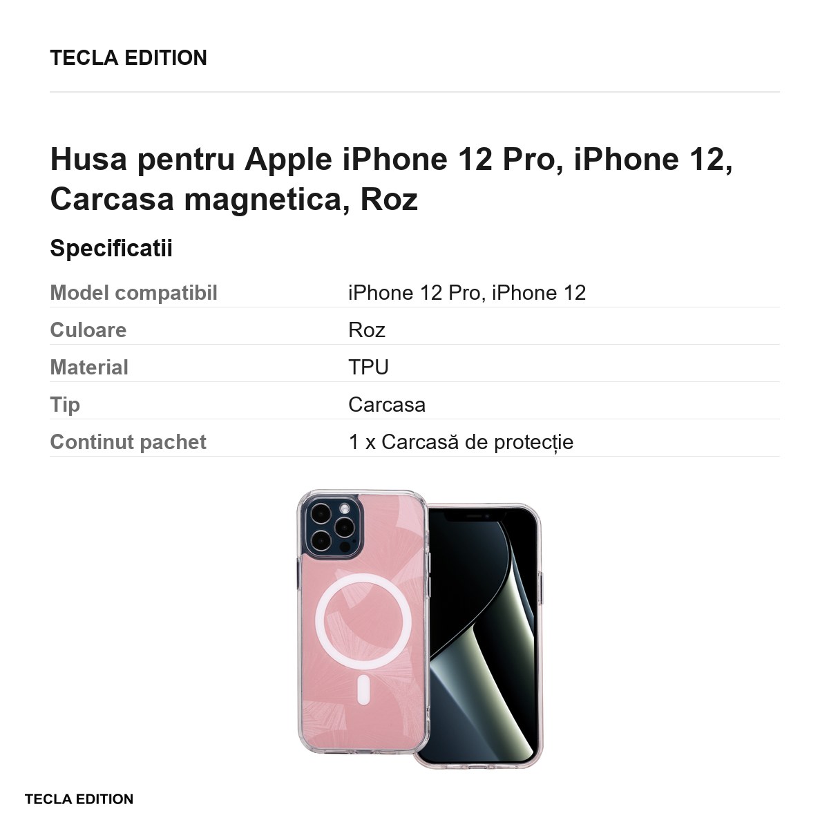 Husa Flash Mag pentru Apple iPhone 12 Pro, iPhone 12, Carcasa magnetica, Roz [2]