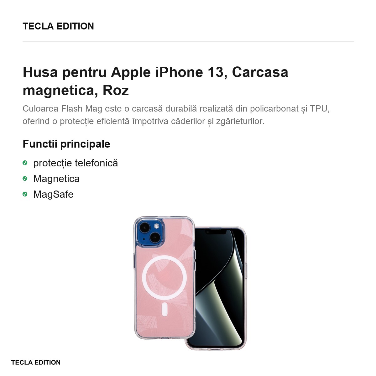Husa Flash Mag pentru Apple iPhone 13, Carcasa magnetica, Roz [1]