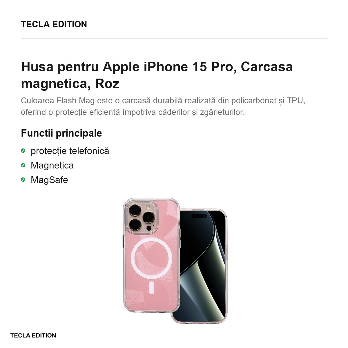 Husa Flash Mag pentru Apple iPhone 15 Pro, Carcasa magnetica, Roz [1]