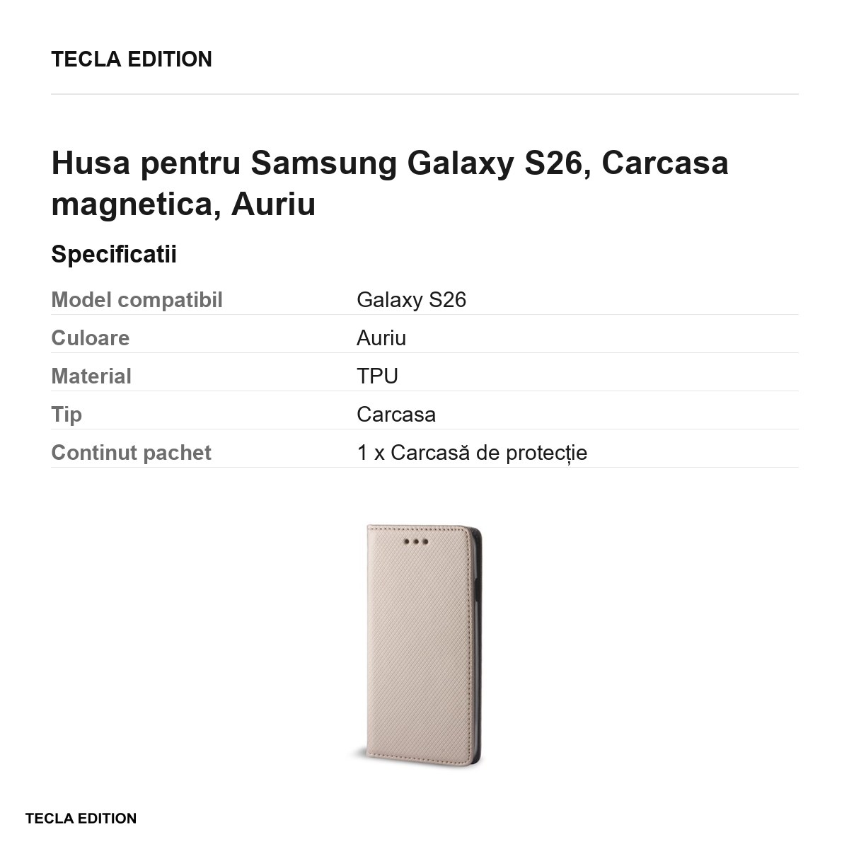 Husa Smart Magnet pentru Samsung Galaxy S26, tip carte cu inchidere magnetica, Auriu [2]