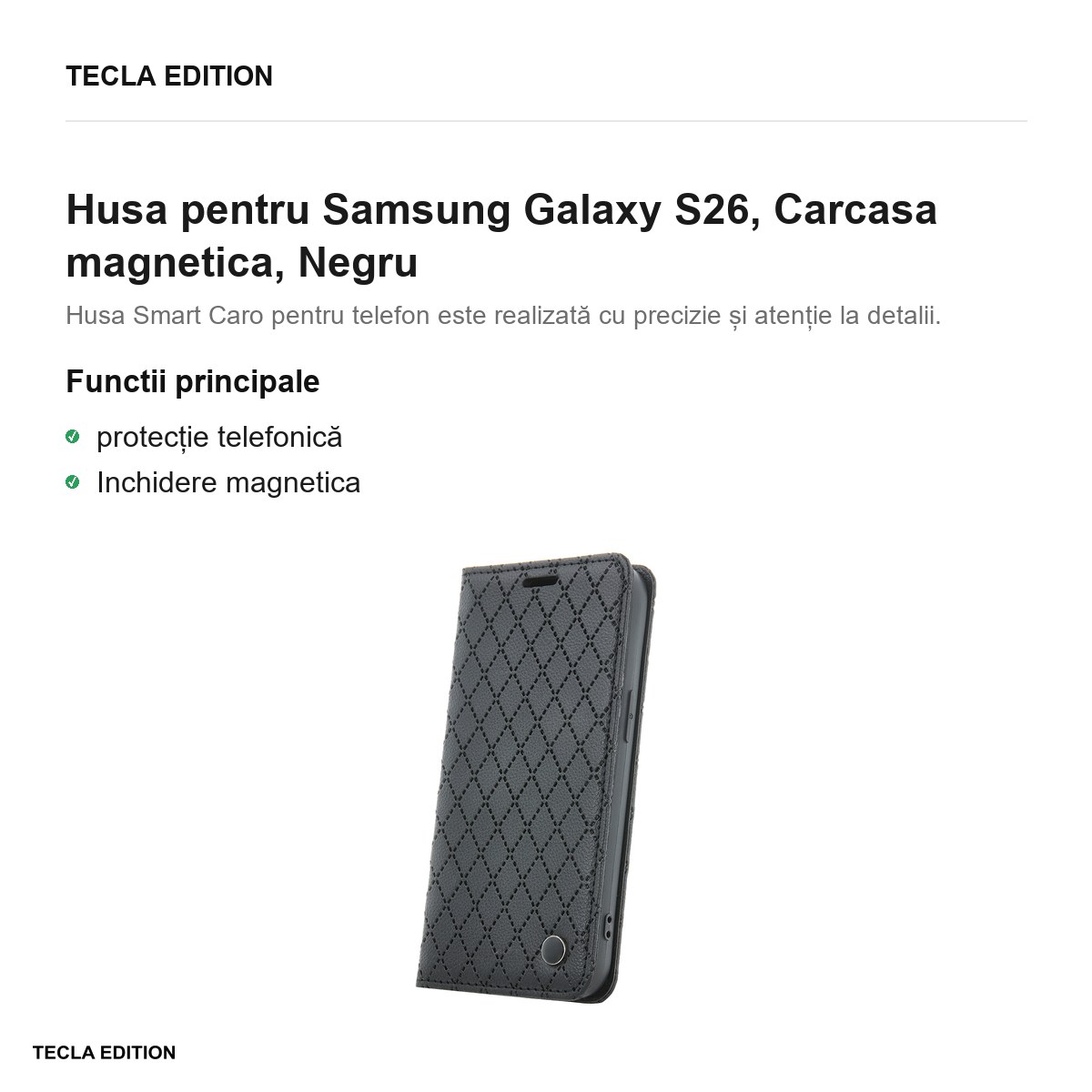 Husa Smart Caro pentru Samsung Galaxy S26, tip carte cu inchidere magnetica, Negru [1]