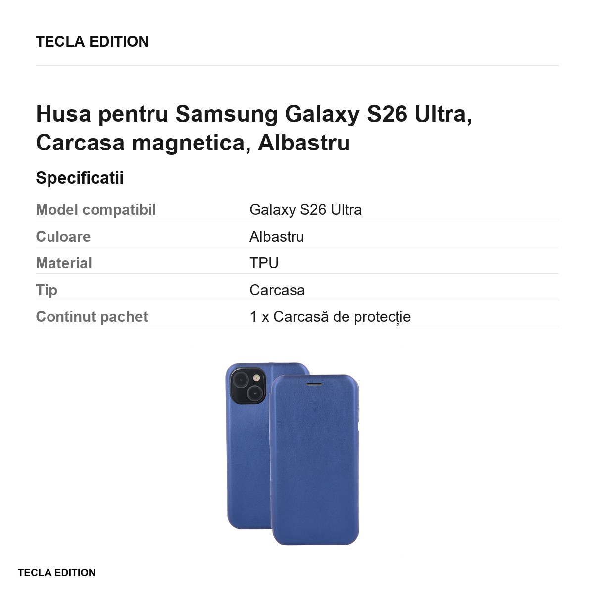 Husa Smart Diva pentru Samsung Galaxy S26 Ultra, tip carte cu inchidere magnetica, Albastru [2]