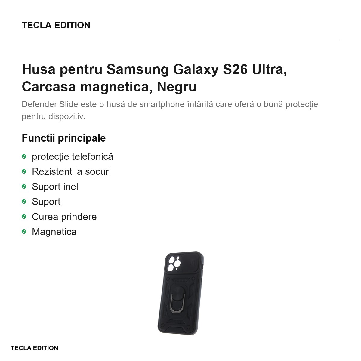 Husa Defender Slide pentru Samsung Galaxy S26 Ultra, Carcasa magnetica, Negru [1]