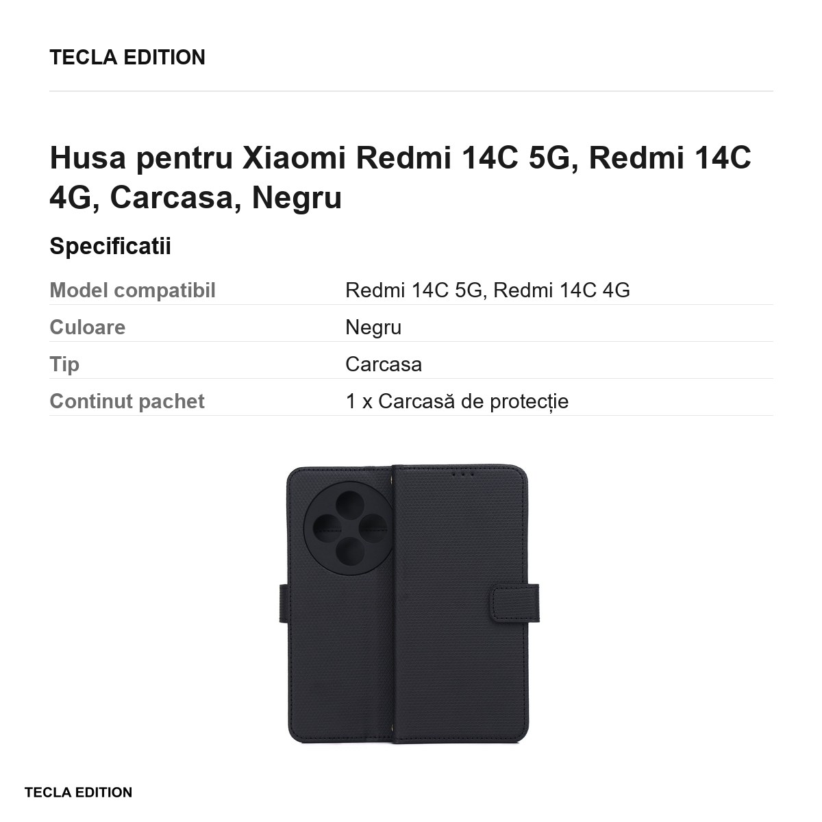 Husa Smart Triangle pentru Xiaomi Redmi 14C 5G, Redmi 14C 4G, tip carte, Negru [2]